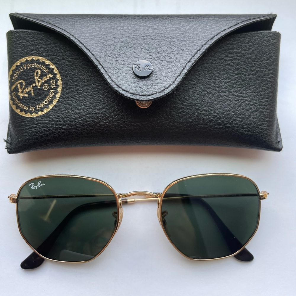 Ray-Ban Black and Gold Hexagonal Sunglasses